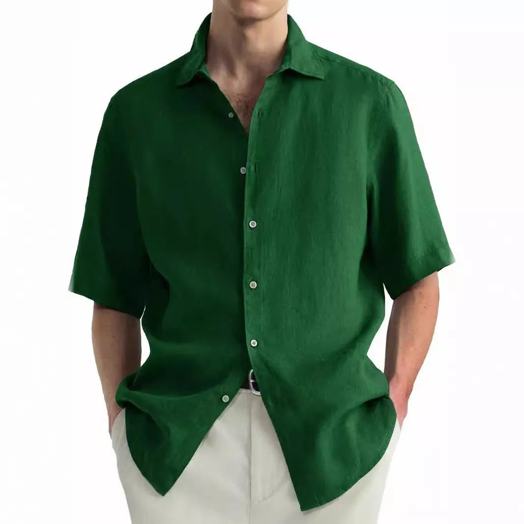 Men's green washed cotton cardigan shirt in regular fit with pure cotton fabric