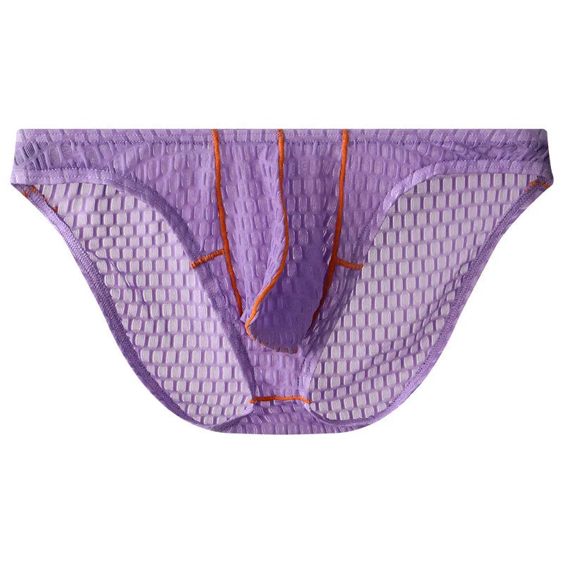 Men's solid colour low waist lace briefs on a white background.