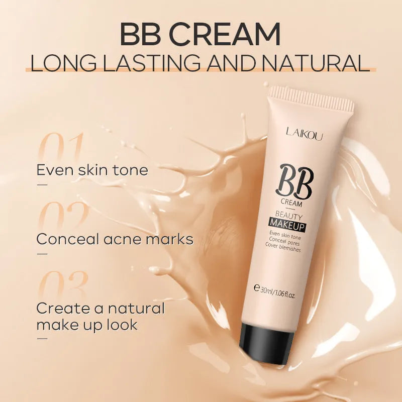30ml bottle of BB cream showing nine shade options from light ivory to dark brown.
