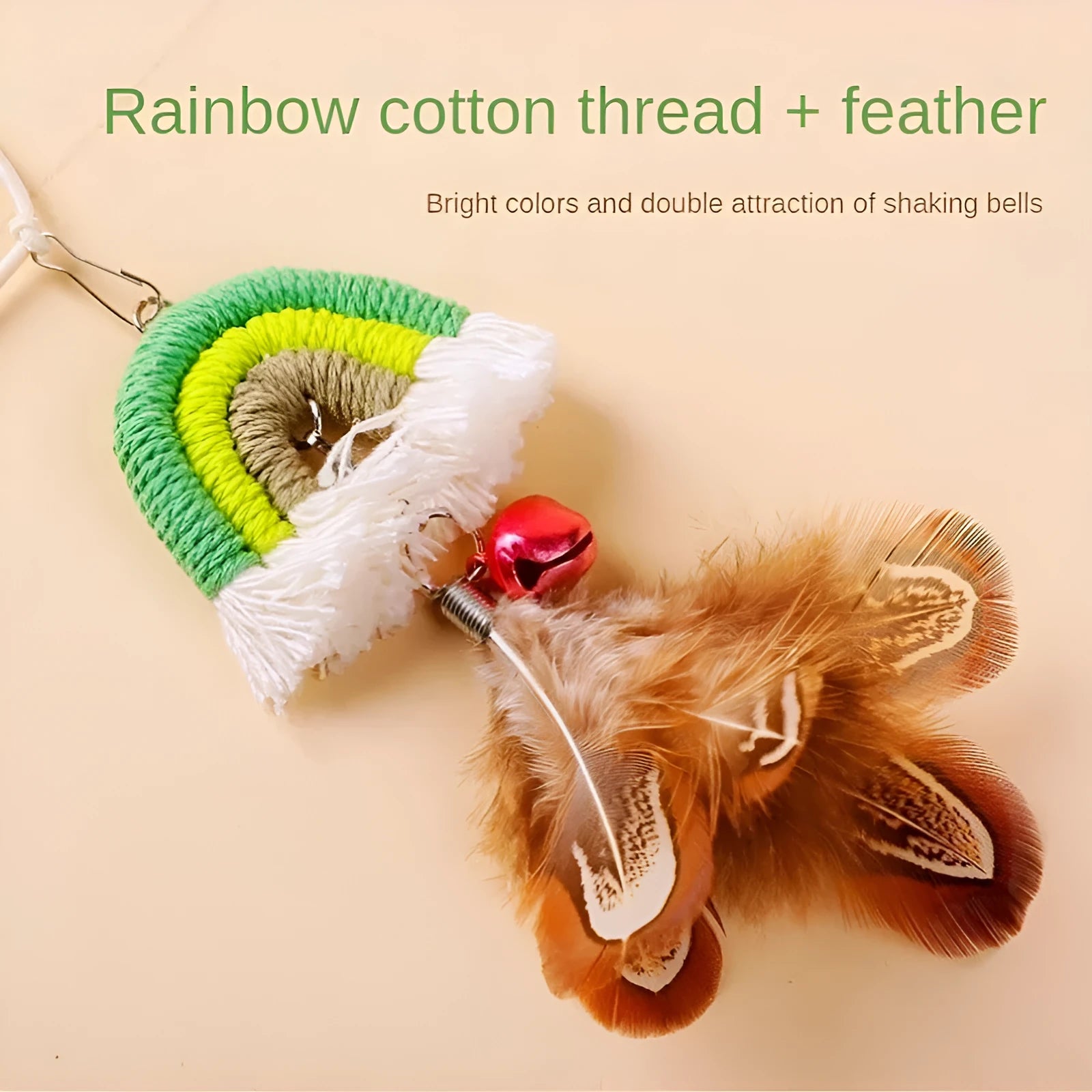 Feather cat rope door swing toy with elastic cord and sticky buckle clamp in blue colour