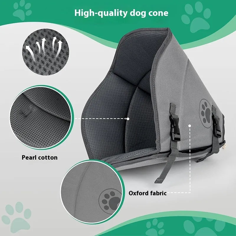 Adjustable polyester pet sterilization collar shown in three sizes L, M, XL for dog and cat recovery.