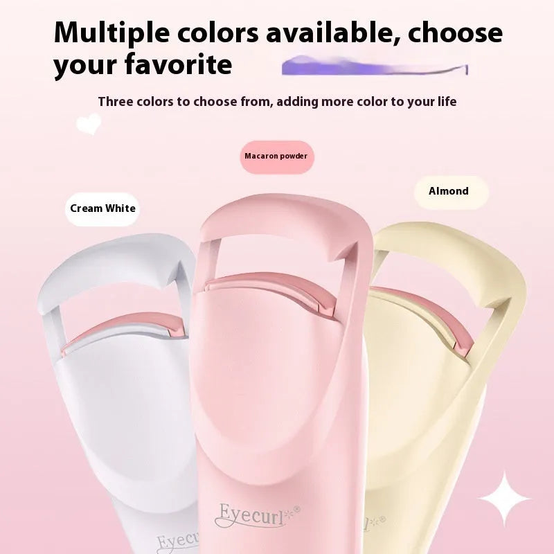 Electric heating eyelash curler with USB-C charging cable in cream white, maca pink, or vanilla apricot colours