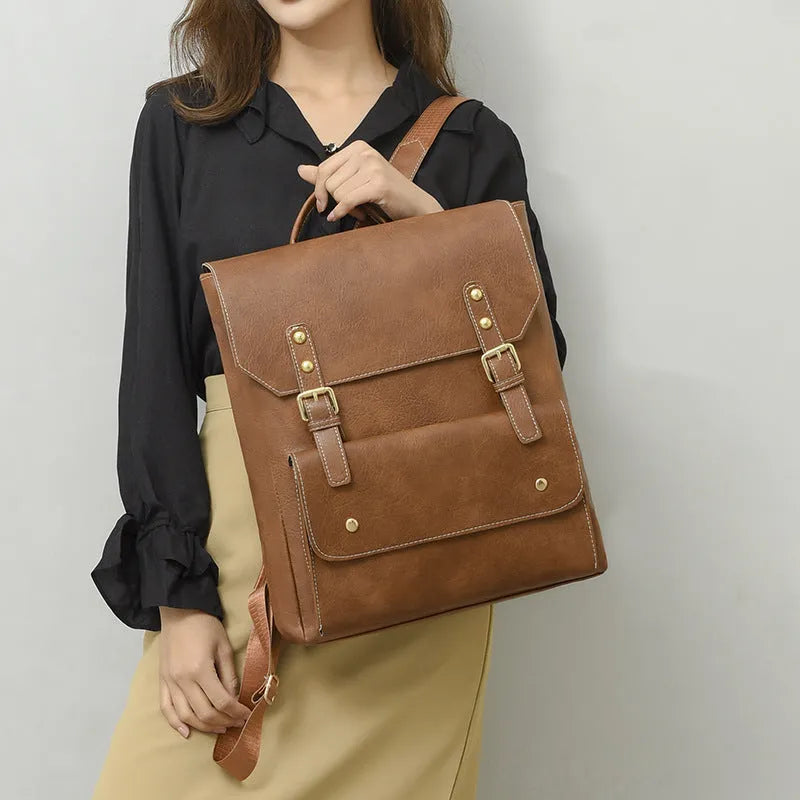 Korean style retro simple backpack in soft PU material showing ventilation features