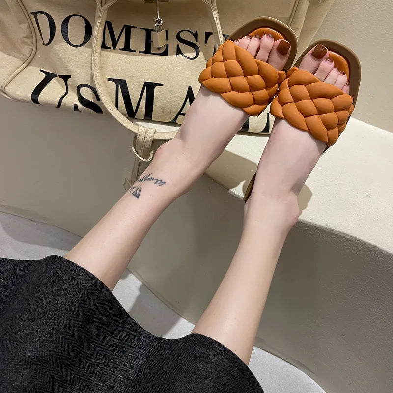 Women's plaid pattern PVC beach sandals with a thick non-slip sole in black, green, orange, or white.