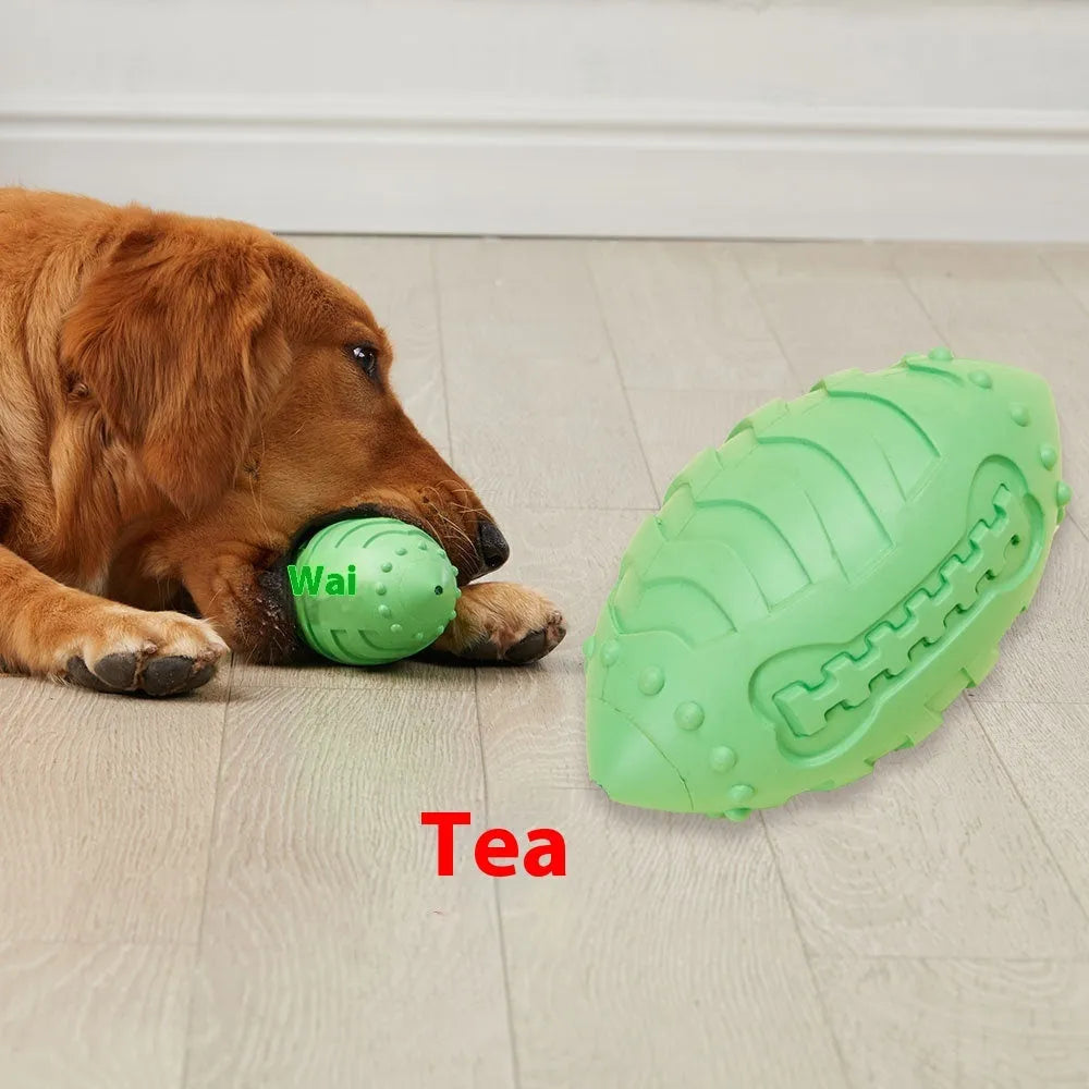 Thickened rubber dog rugby ball toy in light green or sapphire blue for interactive play