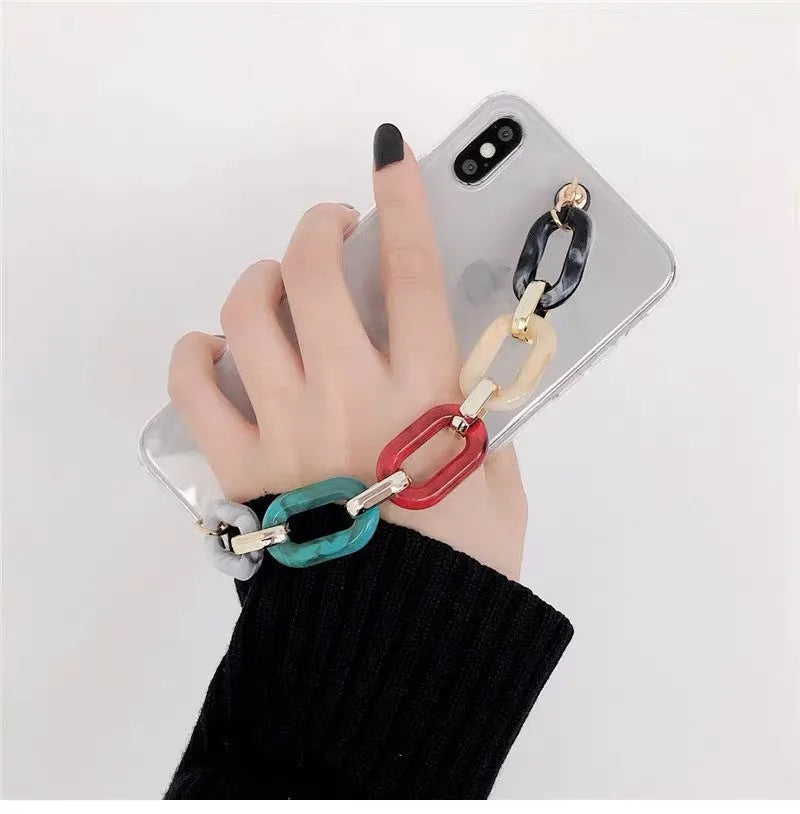 Transparent Samsung phone case with colour bracelet, TPU and PC back cover for Galaxy models