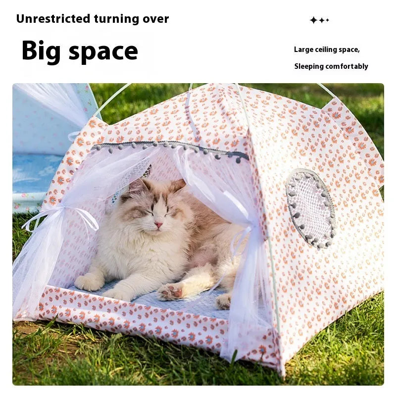 Cloth tent cat nest pet bed in M L XL with light pink light yellow beige and light blue colours