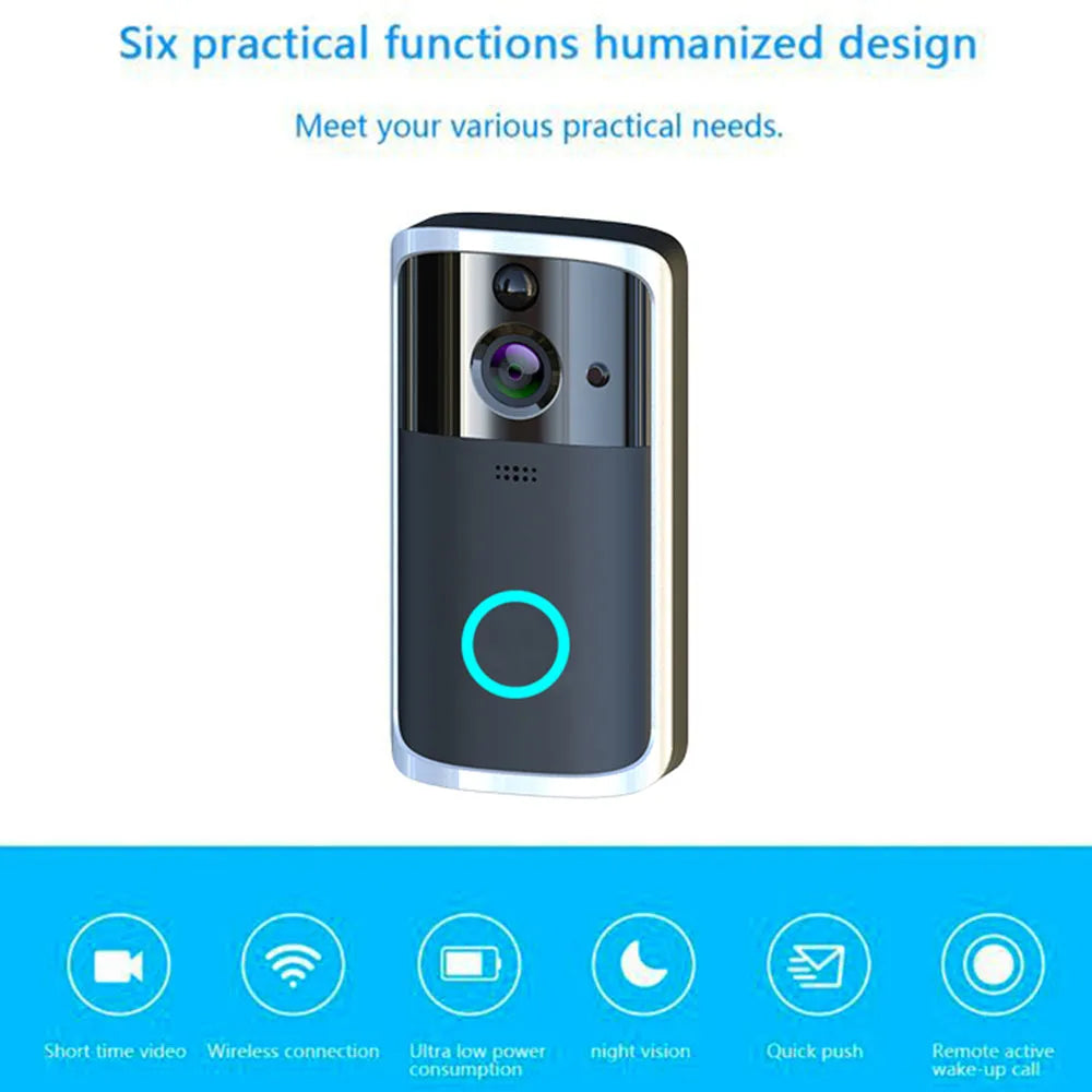 WiFi video doorbell camera, 7.5cm x 3.3cm x 14.4cm, 32GB TF card, PCB, Black or Silver colour option