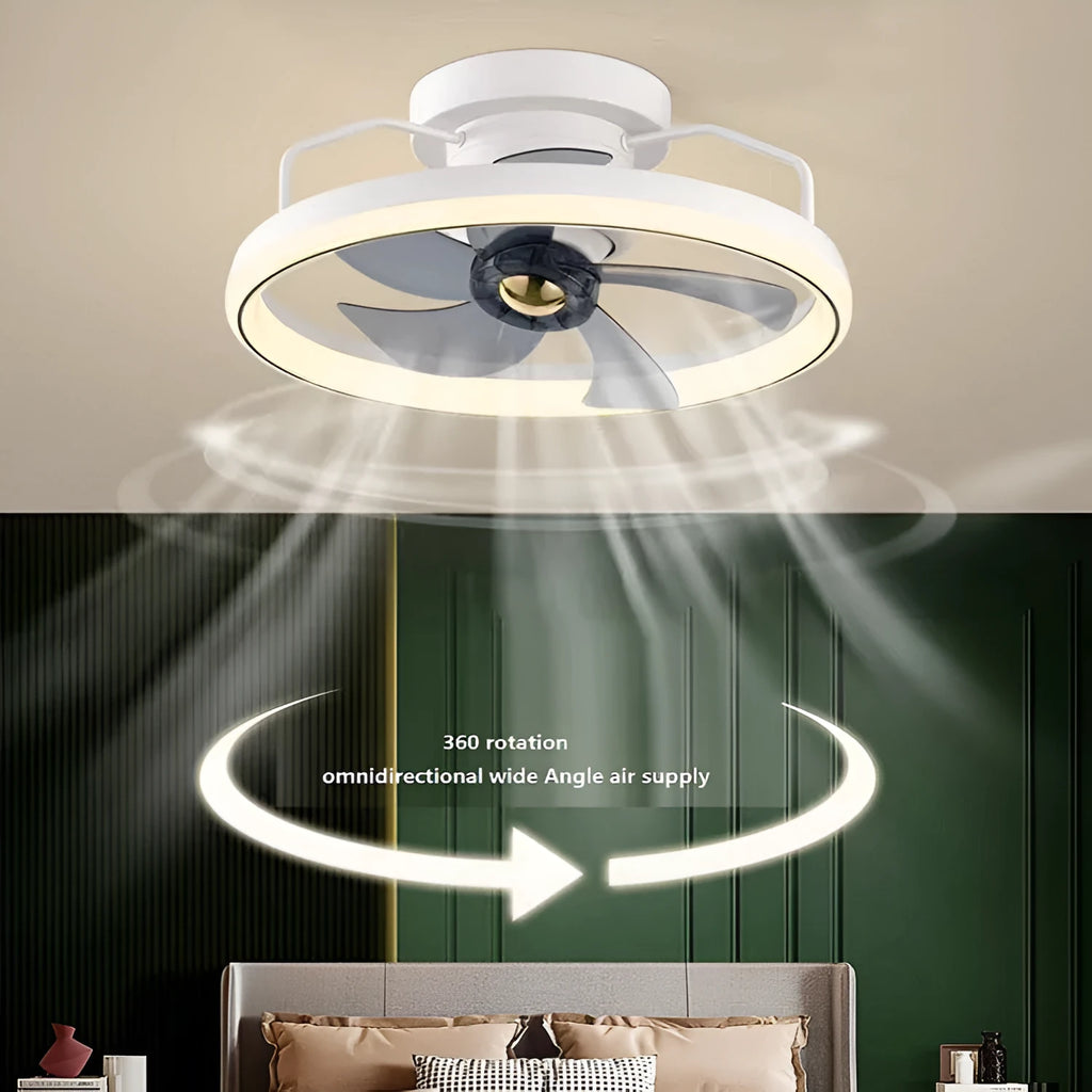 Modern ceiling fan lamp with integrated light fixture, 500mm diameter with PC blades and acrylic lampshade
