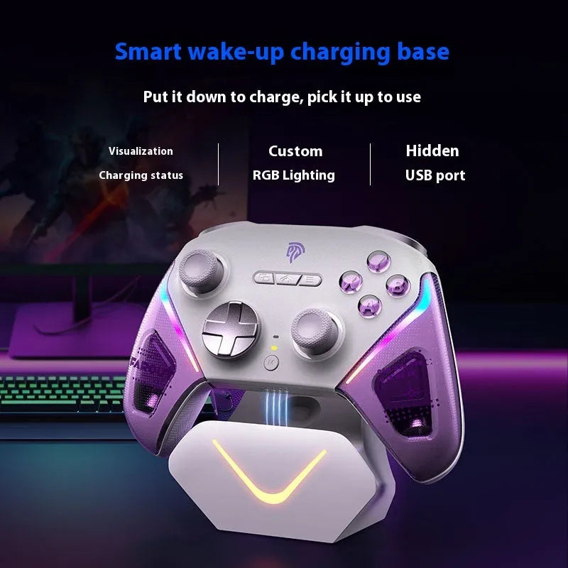 Rocker Smart Startstop Charging Base for game controllers in black, green, or purple, showing type-C port.