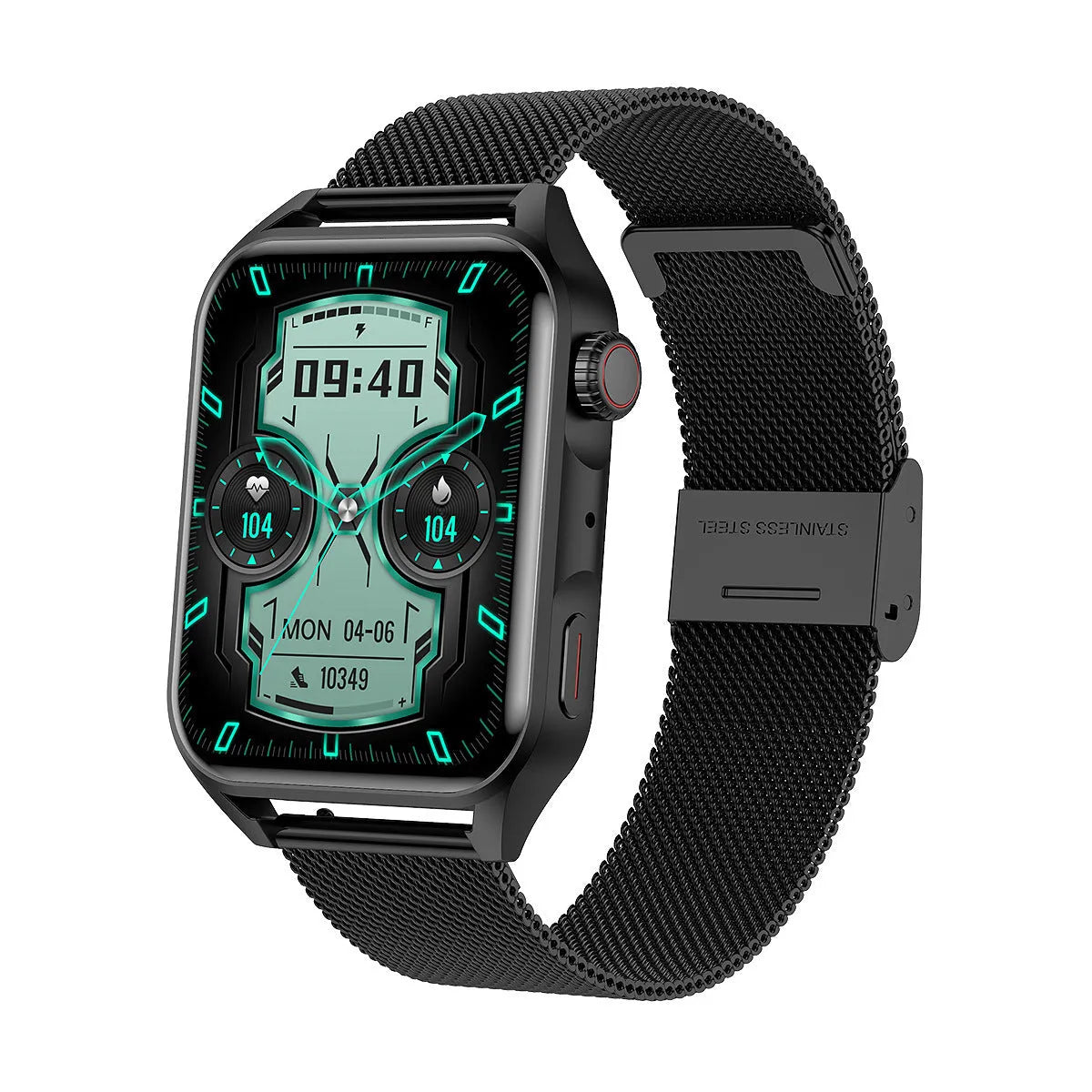Pink AMOLED smart watch on wrist showing home screen, with silicone strap and physical side button.