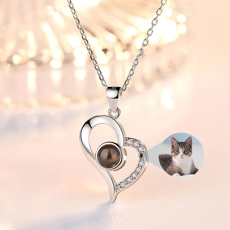 925 silver heart projection photo necklace in Silver or Rose Gold, 20.5 x 16.3 mm pendant with chain