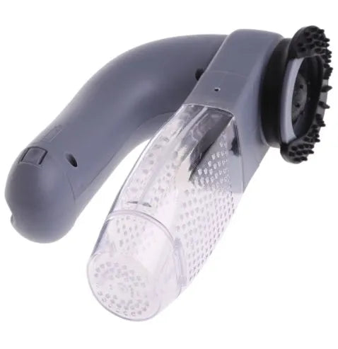 Grey handheld pet grooming vacuum cleaner with soft rubber head for dogs and cats