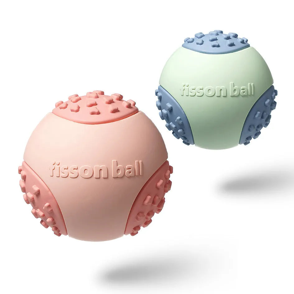 Green and pink durable dog rolling ball toys for small and medium dogs, 64mm diameter with washable shell