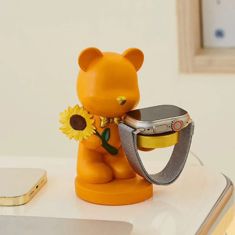 Resin watch charging bracket in cat and bear styles for Apple and Huawei smartwatches