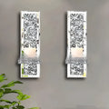 Pair of modern silver mirror wall candle holders with crystal candlesticks, dimensions 10x11x38cm.
