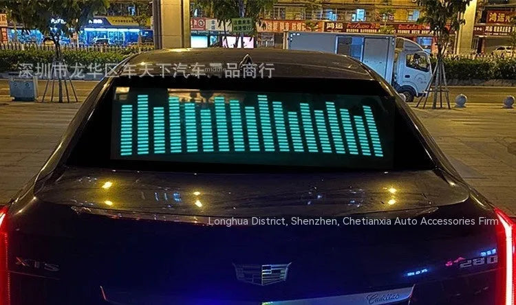 Car interior voice control rhythm lamp with long electroluminescent panel displaying a themed light pattern.