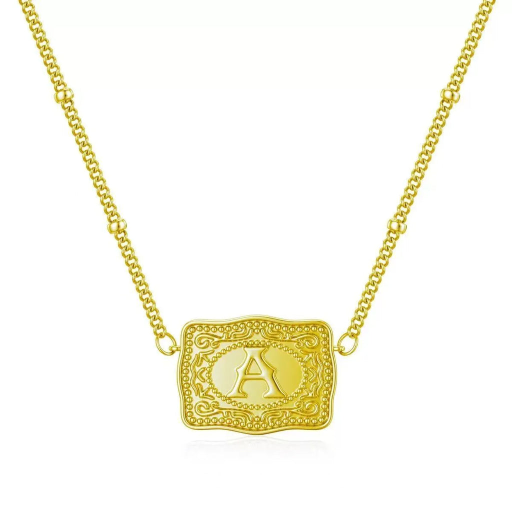 Copper letter necklace with A-Z pendant and electroplated gold or white k finish