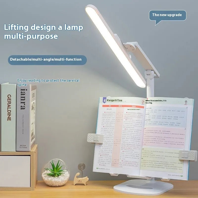Adjustable reading bookshelf lamp with three colour temperature settings on a desk