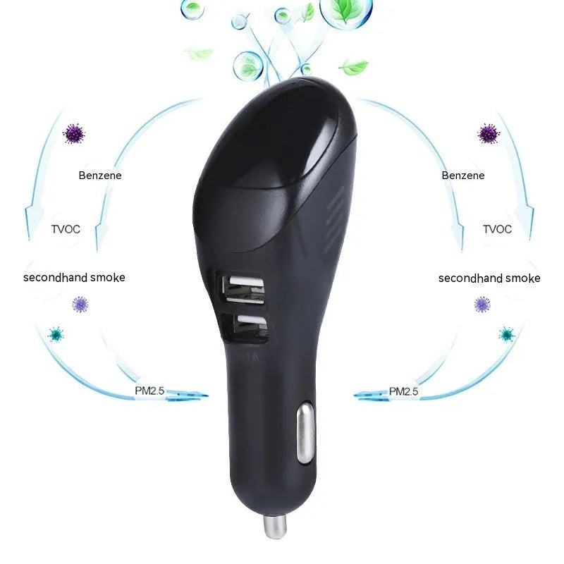White car USB charger and negative ion air purifier for vehicle cigarette lighter sockets