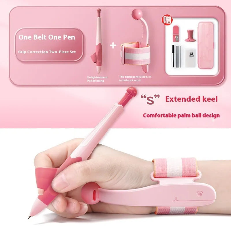 Blue and pink anti-hook pen holder corrector for writing posture training