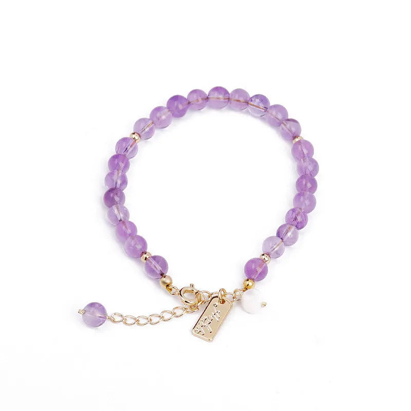 Natural lavender amethyst crystal bracelet with zodiac or animal charms for women