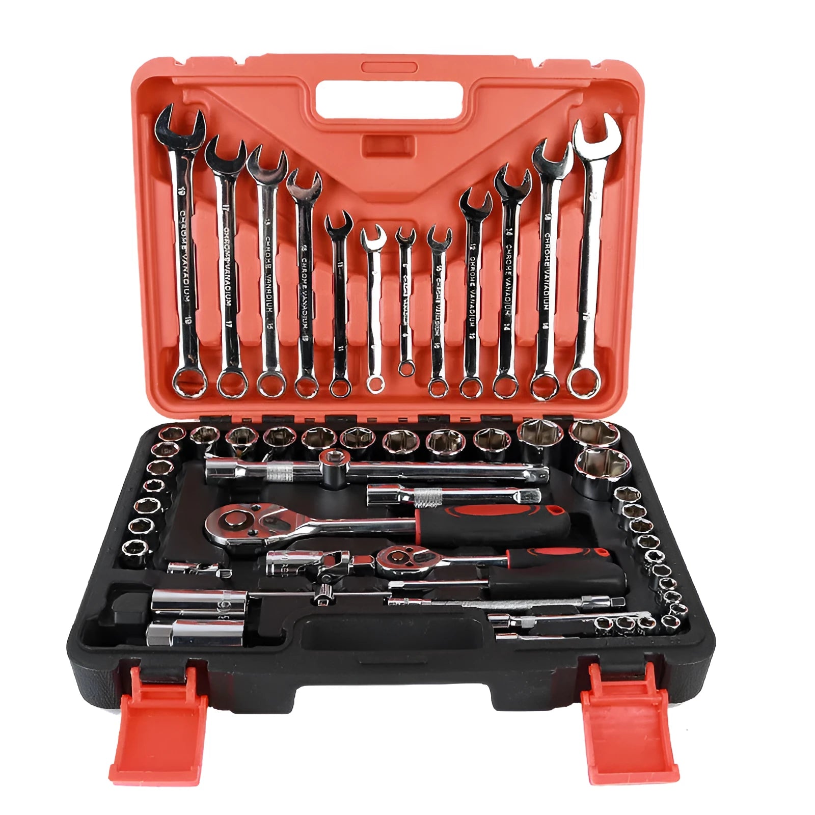 61-piece chrome vanadium steel metric socket and wrench tool set for car repair