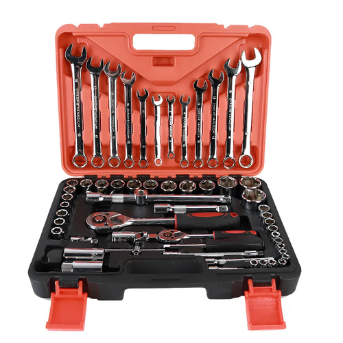 61-piece chrome vanadium steel metric socket and wrench tool set for car repair