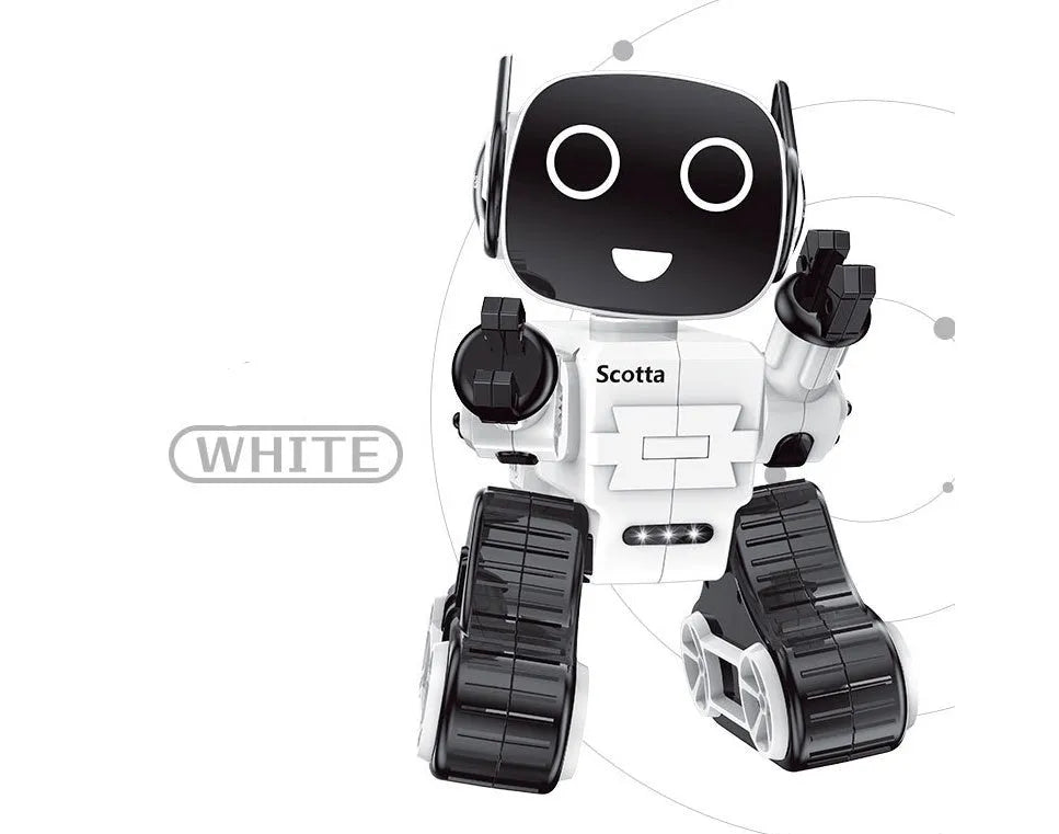 Remote intelligent robot toy with music and flash functions in white plastic, 26x16x14.5cm