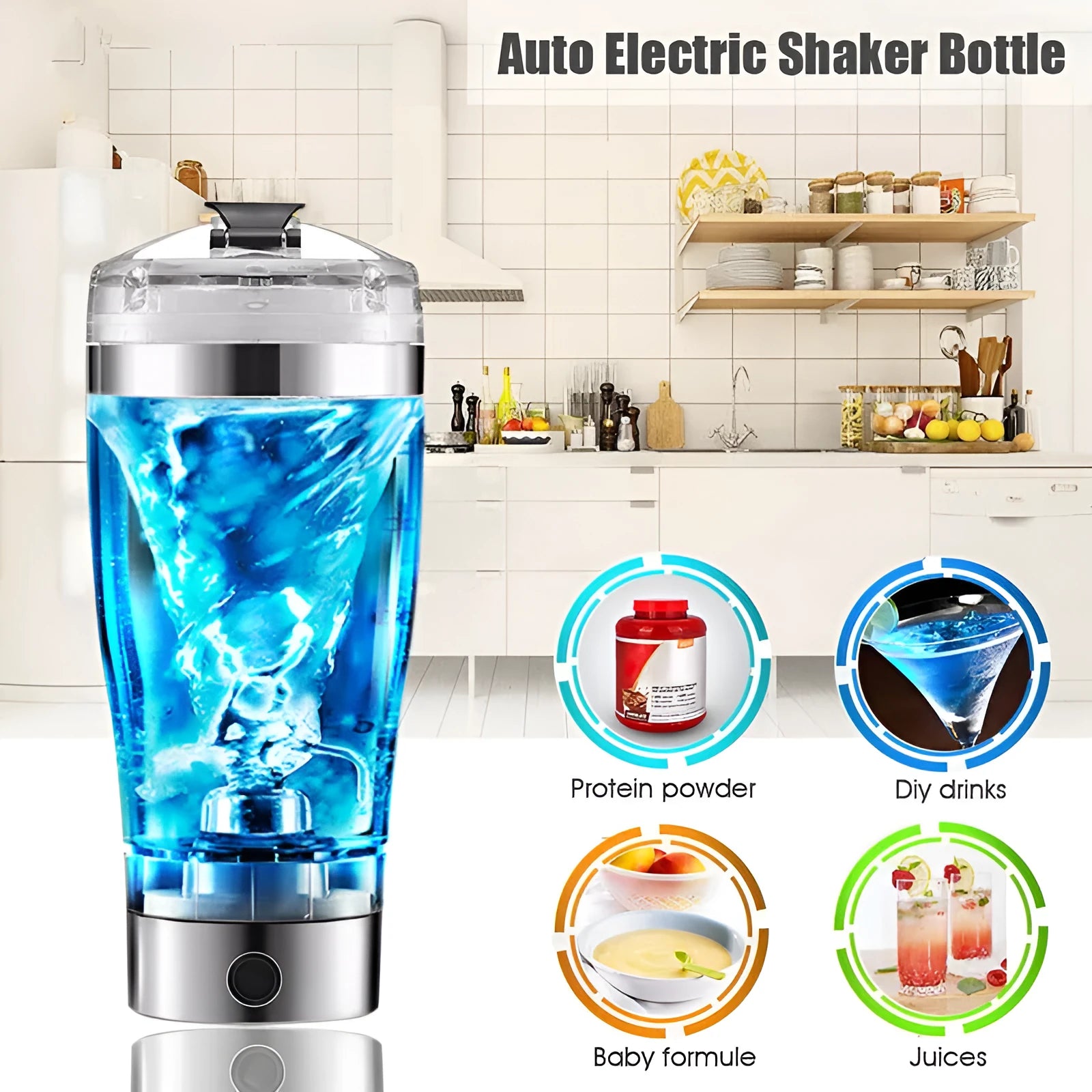 Electric protein shake stirrer USB rechargeable 600ml Type-C stainless steel vortex blender cup