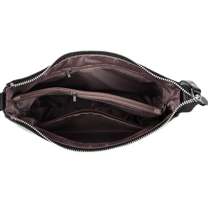 Genuine leather shoulder crossbody bag, soft horizontal square, six colours, metal and belt decoration