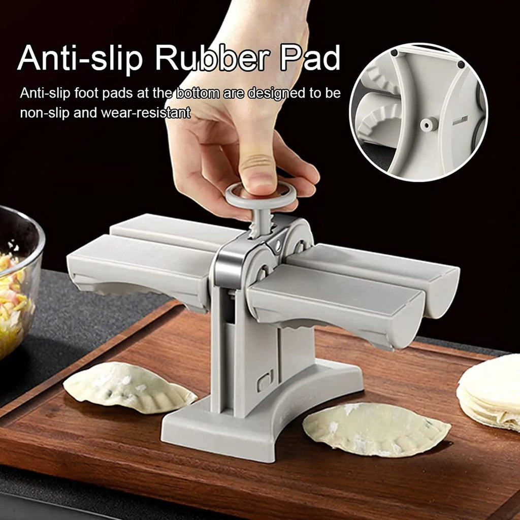 White double head dumpling mould manual press with 304 stainless steel and PP, anti-slip rubber mat, 0.46kg