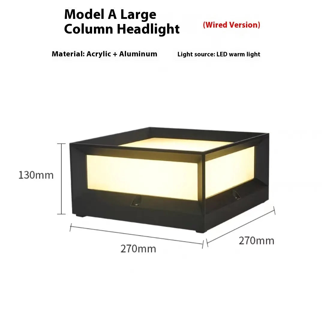 Aluminium outdoor solar-powered LED column light in two size options for garden or doorway use.