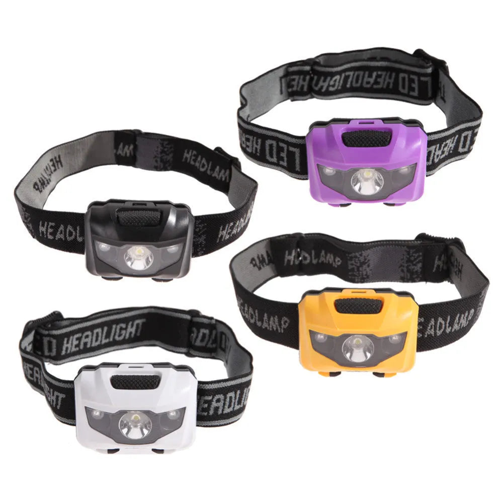 Cat Eye 2nd generation head torch in black, orange, purple, or white with LED lights.