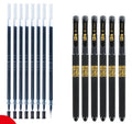 Carbon black gel pen multipack showing bullet tip and needle tip options with plastic barrels