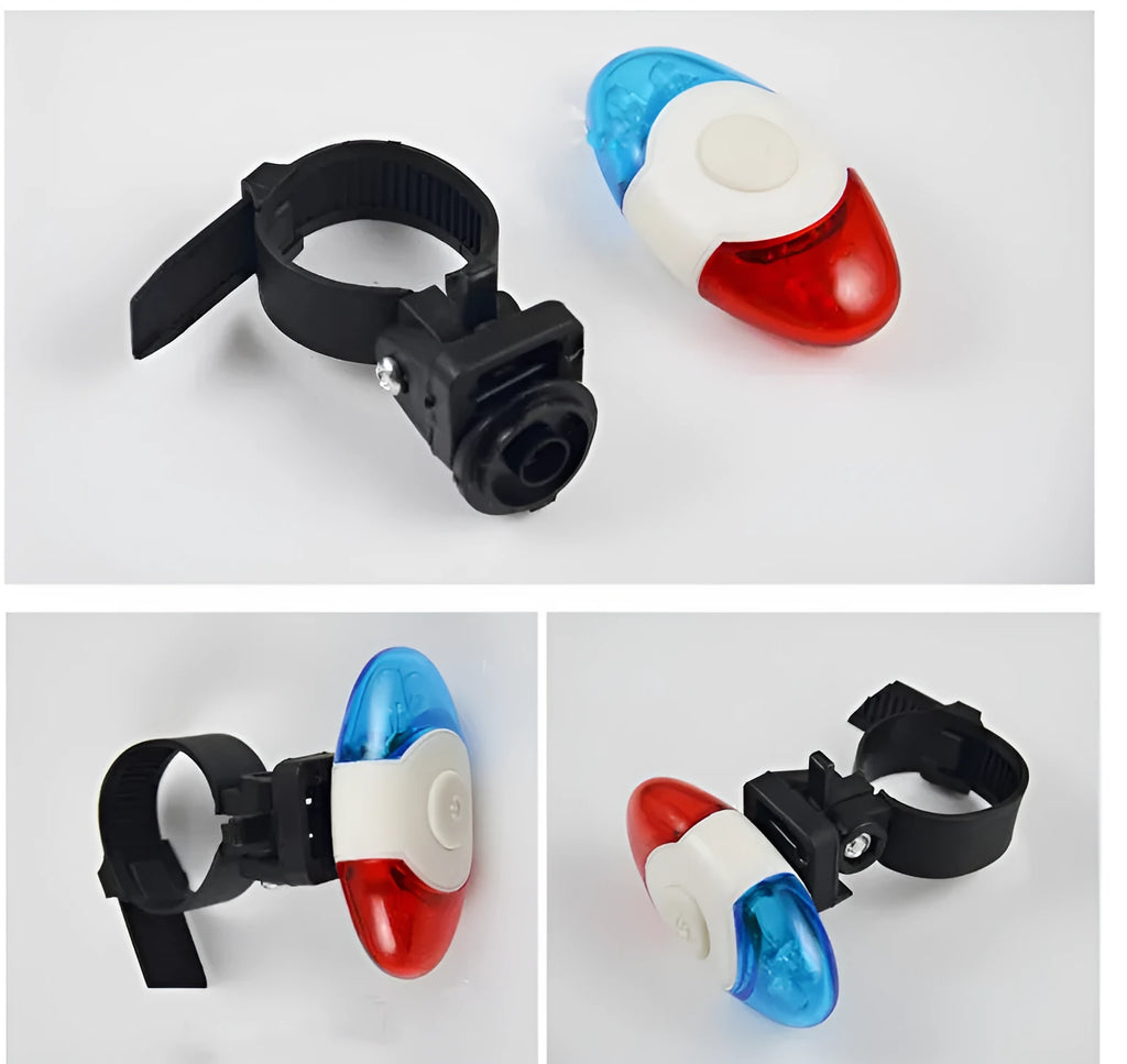Bicycle tail light with red and blue LED beads and adjustable mounting base