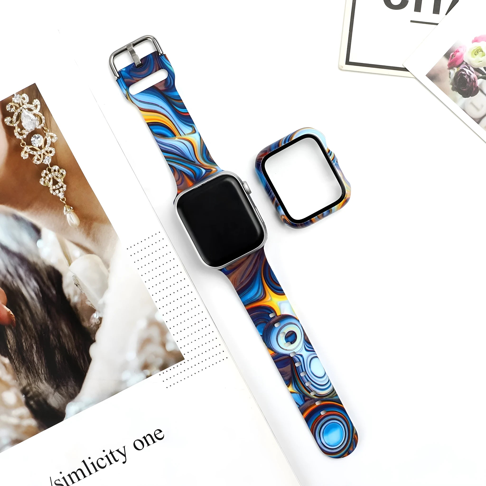 Printed pattern silicone replacement strap for Apple Watch in sizes 38mm 40mm 42mm 44mm