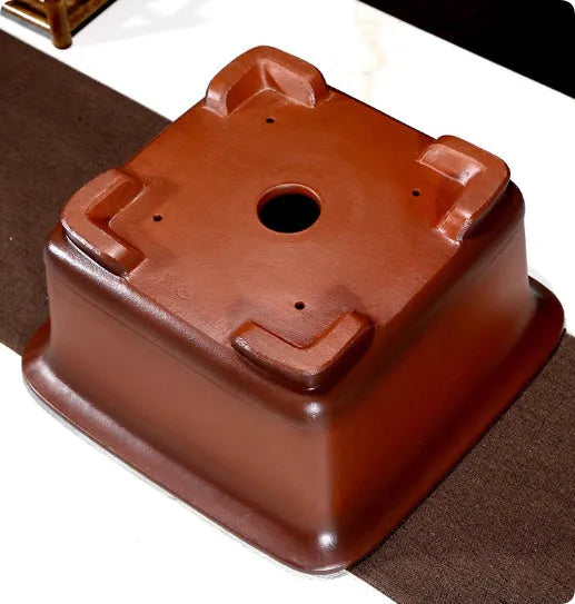Chinese style purple clay bonsai flower pot in antique carved design for indoor living room plant display