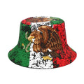 Eagle pattern polyester bucket hat with dome crown in retro style, size M fits 56-58cm