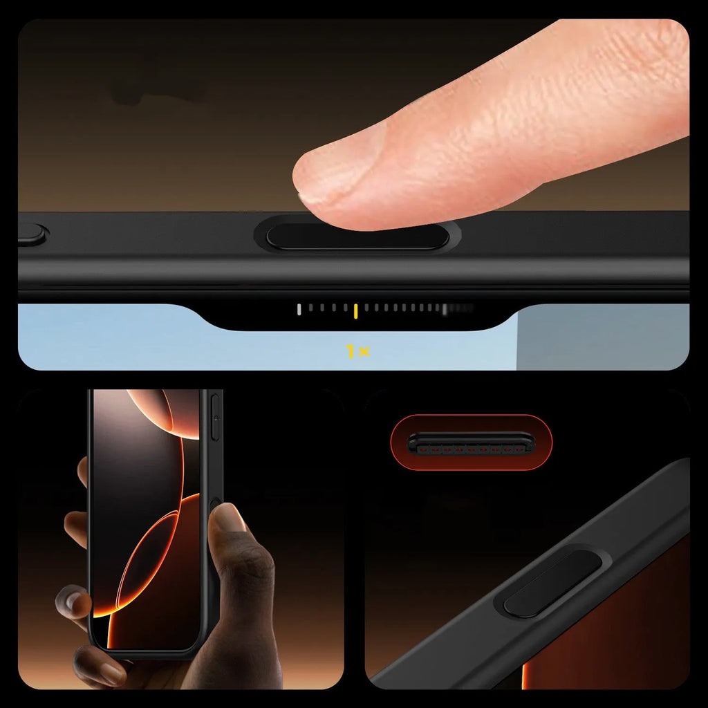 Black transparent magnetic phone case with airbag design for iPhone 16 models