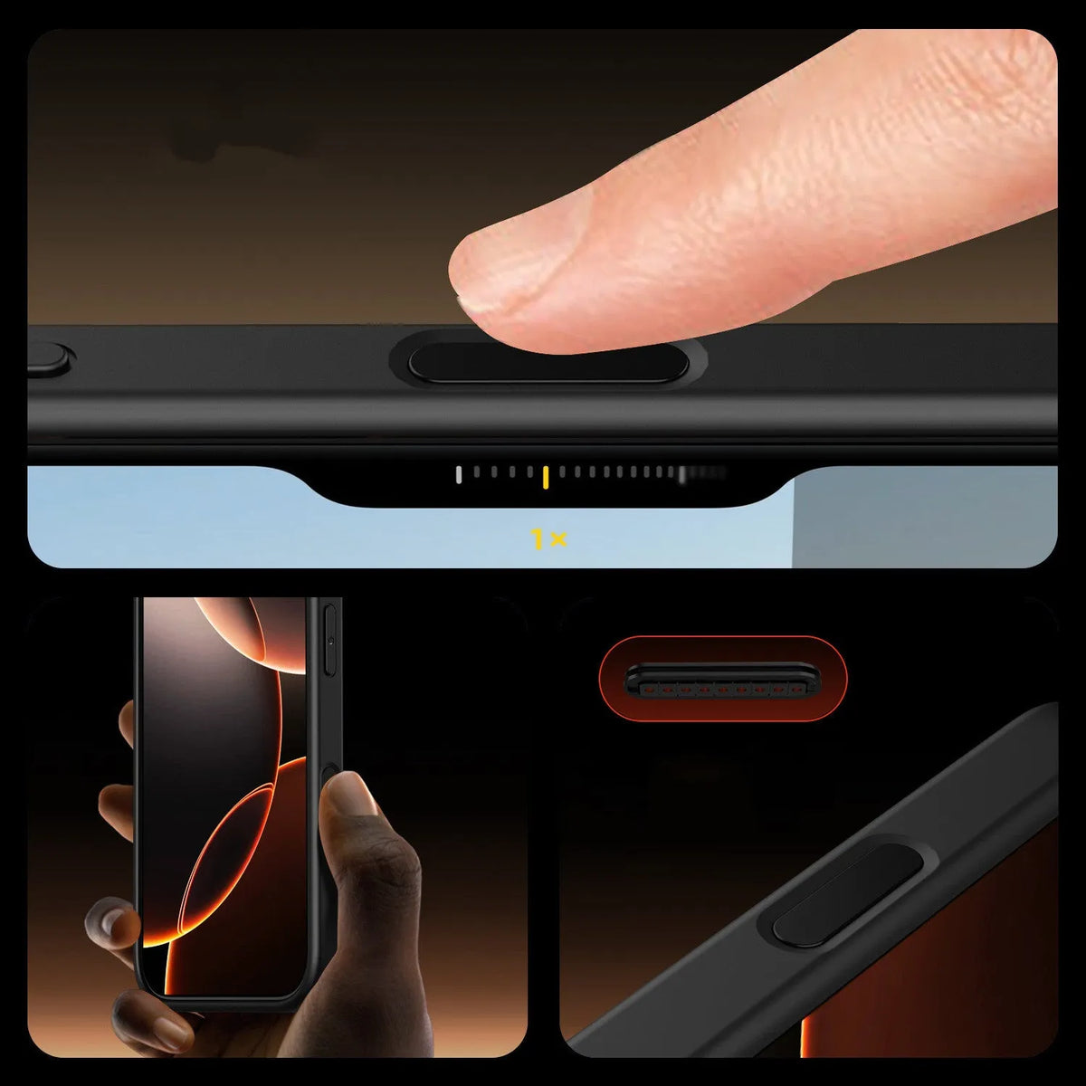 Black transparent magnetic phone case with airbag design for iPhone 16 models