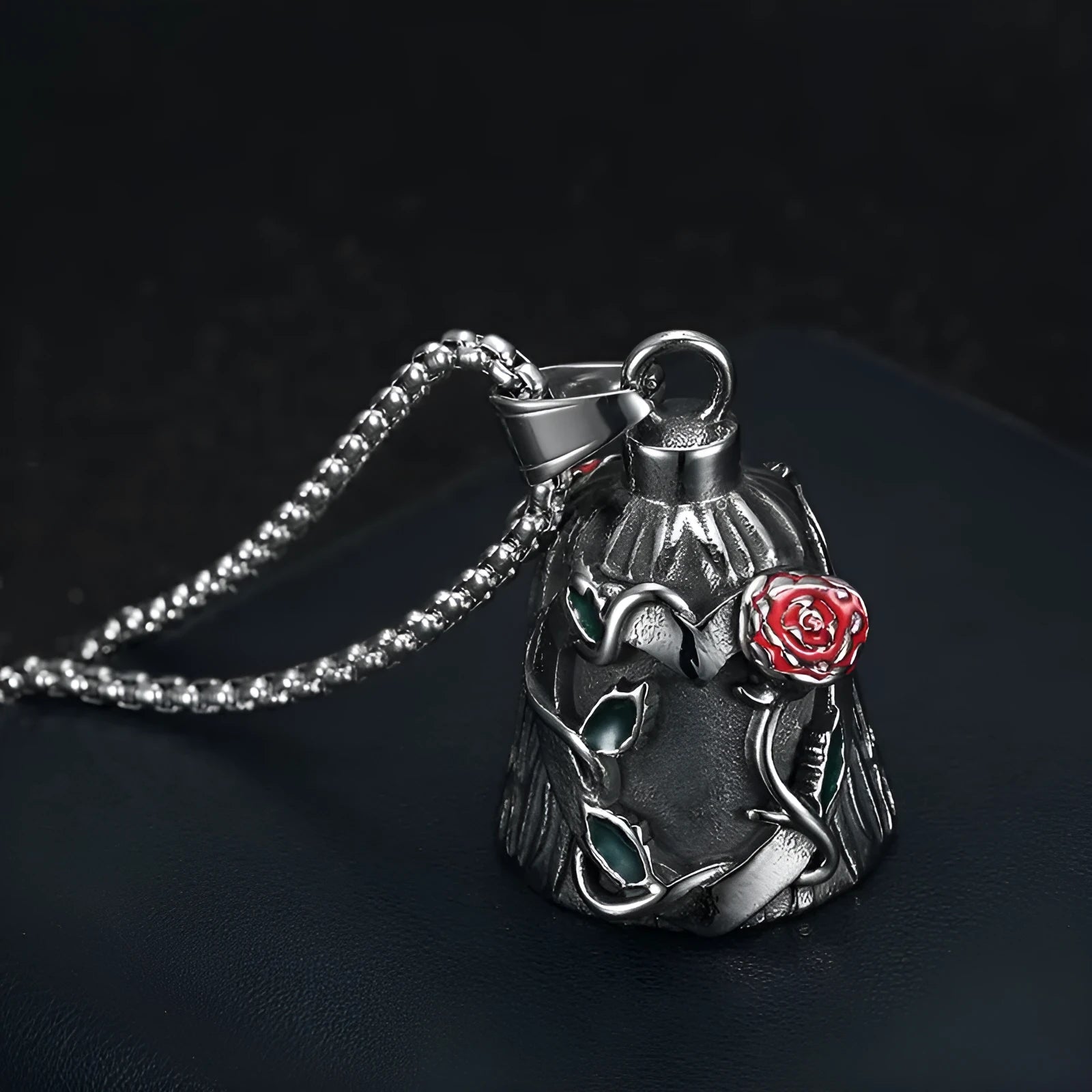 Titanium steel motorcycle lucky bell with polished surface and double-sided epoxy rose design