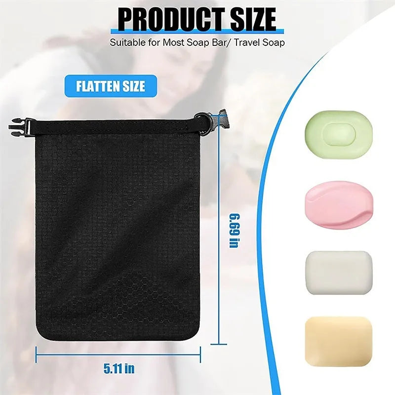 Waterproof mesh soap bag measuring 17 by 13 cm for leak-proof soap storage