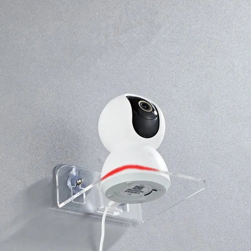 Acrylic right-angle wall mount camera shelving bracket, 13.5x11.5x5.5cm, black frosted transparent white, no drilling.