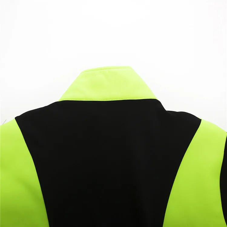 Soft shell thermal fleece cycling jacket in black with green, unisex polyester, sizes S to XXL, 586G