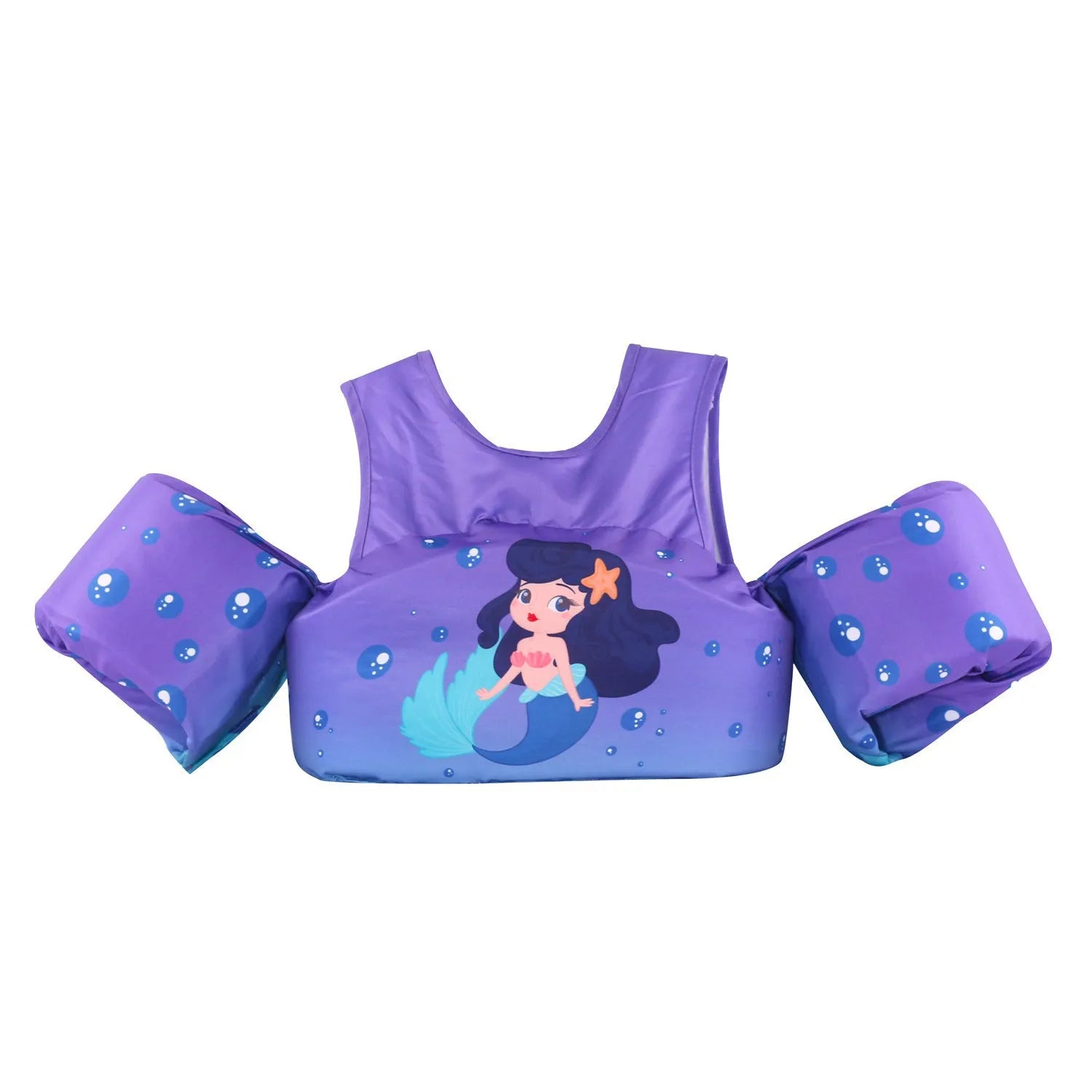 Children's polyester swimsuit with integrated lengthened arm swimming ring in cartoon pattern