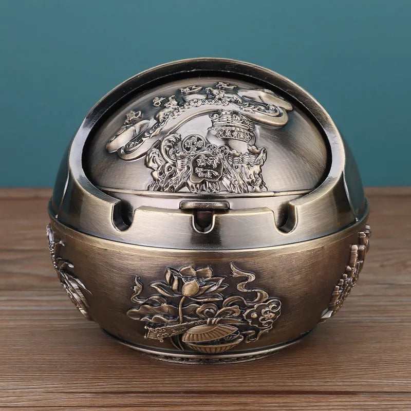 Bronze decorative ashtray with smoke extinguishing slot featuring traditional dragon design