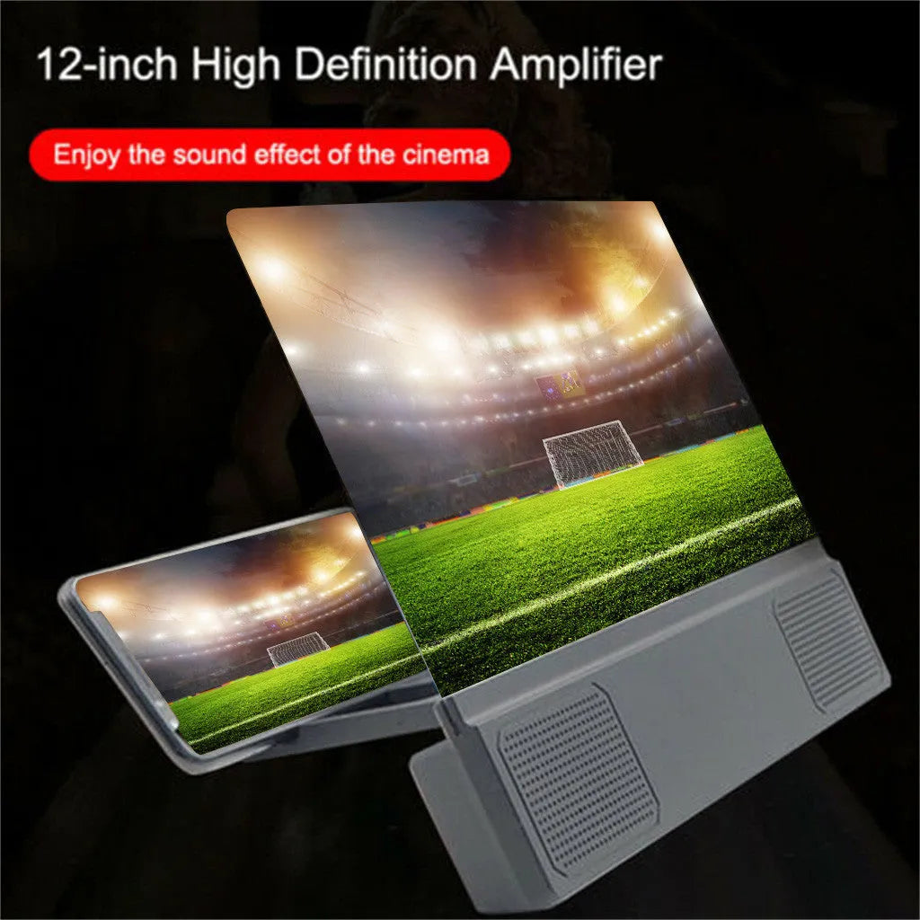12-inch mobile phone screen amplifier with gooseneck stand and built-in speakers