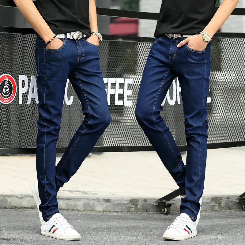 Men's stretch jeans in black, blue, or light blue, slim fit, cotton, sizes S to 6XL