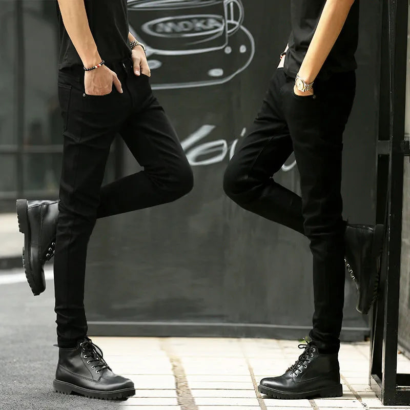 Men's stretch jeans in black, blue, or light blue, slim fit, cotton, sizes S to 6XL